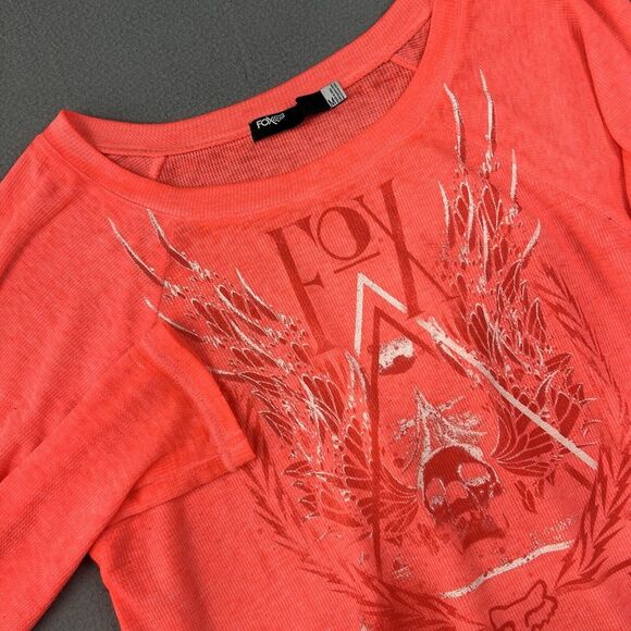 Fox Racing Shirt Womens M Bright‎ Pink Coral Lightweight Waffle Knit Stretch - Picture 1 of 8